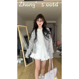 Spring Gray Round Collar Small Fragrant Knitted Top Woman 2025 Spring Small Man Super Fire Single Special Coat Thin