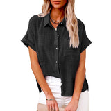 Wish Summer New Women's Solid Color Linen Shirt Short Sleeve Casual Loose Shirt