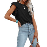 New 2025 Women's Hot-Selling Round-Neck Double-Layered Lotus Leaf Tops Short-Sleeved Women's T-Shirt