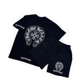 T-Shirt Trendy Retro Print Round-Neck Short-Sleeved Men's Loose Cotton Free-Fitting Hiphop Pants Couple Suit