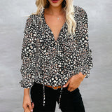 Women's Clothing 2025 Autumn And Winter New Broken Flower Printed Shirt V Collar Long-Sleeved T-Shirt Top Women