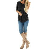 Women's Clothing 2025 Autumn And Winter Round Collar Long-Sleeved T-Shirt Solid Color Loose Top Before The Short And Rear Long Tuxedo Women's T
