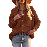 Women's 2025 New Autumn And Winter Shirt Solid Color Loose Wick Pocket Long-Sleeved Sleeve Shirt Jacket