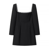 2025 Women's Autumn And Winter New Diamond-Sleeved French Waist-Sleeved Velvet Mini Dress