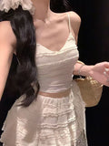 Pure-Want White Sling With Breast Vest Body Bm Half-Dress Short Skirt Two Sets With Short Top Summer