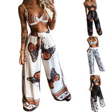 2025 Summer New Women's Printed Sexy Breasts Loose Broad Leg Pants Two Sets