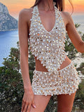 Hanging Neck Skirt Two Sets 2025 Summer New Women's Clothing Sexy Hanging Neck Half Skirt Set Shell Decoration