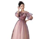 Host Adult Vocal Art Exam Evening Dress Dress Light Extravagant Purple Engagement Winter Long-Sleeved Toaster