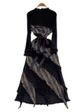 Wind Retro Long-Sleeved Dress Dress Women Summer High-End Light Extravagant Folds To The Waist Wood Ear Long Dress