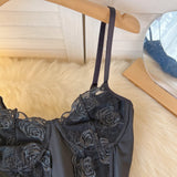 Pure Hottie Black Small Sling Vest Woman Wearing Summer Slew Embroidered Sexy Bare Shoulder Fish Bone Top