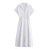 2025 Women's Fashion Casual Shirt-Style Buckle-Style Waist-Long Dress