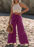 Women's Fashion Temperament Strap Spliced High-Waisted Folds Broad Leggings Casual Loose Trousers