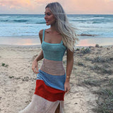 2025 Summer INS Style Sexy Vacation Dress Sleeveless Suspension Slammed Side Opening Fork Dress Long Dress Woman