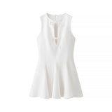 Sexy Hollow Bow Tie With Short Dress Summer Sleeveless Wave Swing Miniskirt