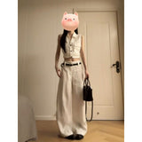 High-End Fashion Temperament Sleeveless Shirt Shirt Top High Waist Straight Casual Trousers Set
