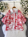 French Sweet Hollowed-Up Foam Sleeve Shirt Women 2025 Summer New Small Temperament Diamond Top