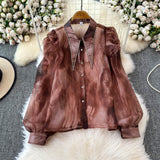 The Ancient Port Style Design Sense Niche Shirt Women Autumn New French Temperament Age Reduction Lantern Sleeve Chic