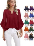 Lotus Leaf Seven-Sleeve Tops Solid Color Fashion Casual Casual V-Neck Business Shirt Chiffon Women's Clothing