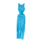 Ins Women's Summer New Sexy Kinesith Heart-Scuttered Fashion Two-Pin Knitted Dress