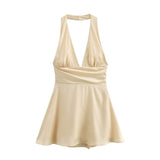Women's Dress 2025 New Fashion Sexy Silk Nyley Hanging Neck-Lexed Short Dress