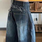 High Street Vintage Water Wash Scissors Jeans Babes Design Broad Legs Casual Thin To Make Old Tug Trousers