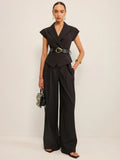 New Temperament Commuting Trousers Senior Sleeveless Set Waist Trouser Trouser Top Suit Suit Suit