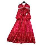 French High-End Neckline Bow Tie Lantern Sleeve Lace Lace To Receive Waist Wave Dot Skirt Chiffon Dress