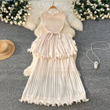 Light Luxury High-End Feeling Sleeveless Dress Women's Summer Lotus Leaves Side Waist Temperament Niche Chic Beautiful Long Dress