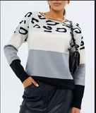 Colored Leopard-Print Round-Neck Casual Sweater Autumn And Winter New Women's Knitted Shirt Women's Long-Sleeved Bottom Shirt