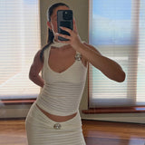 Fashion 2025 Summer New Women's Clothing Yu Shuxin The Same Hottie Sleeveless Hanging Neck Ribbon Vest Woman