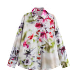 Sweet Floral Chiffon Shirt Long-Sleeved Top Woman 2025 New Retro Shirt Bow T-Shirt