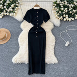 Congyuan Style Temperament Knitting New High-End Collar Single Buckle Short Sleeve Slimming French Style Long Dress