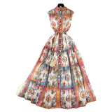 Holiday Style Niche Elegant Sleeveless Single Buckle Print Roll Dress Women Fashion Thin Dress