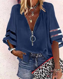 2025 New V-Neck Zipper Shirt Half-Horn Sleeve Grid Spliced Loose Casual Shirt For Women