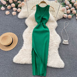 Ins Women's Summer New Sexy Kinesith Heart-Scuttered Fashion Two-Pin Knitted Dress