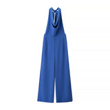 Hanging Neck Jumpsuit 2025 Summer Temperament Hanging Neck Bare Back Sleeveless High-Waisted Broad Leg Jumpsuit