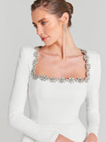 2025 Women's Autumn And Winter New Diamond-Sleeved French Waist-Sleeved Velvet Mini Dress