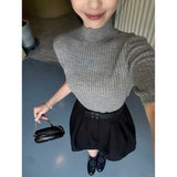 High-Level Temperament Suit Dress Women Autumn Solid Cartoon Sleeve Knitted Shirt Half-Dress Two-Set
