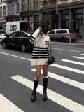 New Women's Loose Lazy Black And White Striped Sweater With Long Knitted Shirts In The Head