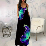 Wish New Ladies Digital Print Butterfly Sexy V-Neck Dress Suspension Dress Women's Dress