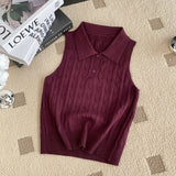 Korean Chic Summer French Niche Polo Collar Sleeveless Knitted Top Girl Slime With Solid Color Vest