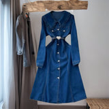Small And Cooked Wind Dolls To Receive Waist Metal Buckle Temperament Casual Long Denim Dress 0011