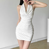 2025 Summer New Women's Sexy Temperament Fashion Collar Hanging Back Hanging Neck Prints A Waistless Sleeveless Dress