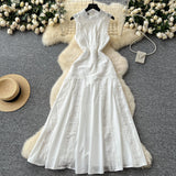 French High-End Squeal Lace Splicing Sleeveless Waist Dress Women's Summer Thin Temperament Elegant Long Dress