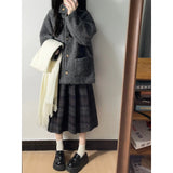 College Wind High Waist Lattice Half Skirt Women Autumn And Winter New Small Crotum Slim A Word 100-Fold Skirt