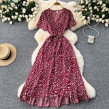 Design-Sense Piece Of V-Neck Tie With Short Sleeves Of Broken Flower Dress Women's Summer Thin Temperament French Dress