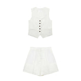 Women's 2025 Spring New Fashioned Colored Flax-Blend Vest + Shorts Set