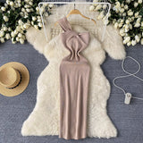 High-End Knitted Collar Dress Women's Summer Irregular Light Luxury Open Design Pure Hottie Dress