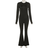 2025 Autumn Fashion Trend Women's New Long-Sleeved Back Repair Straight Legs Casual Jumpsuit