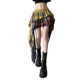Fashion 2025 Autumn And Winter New Women's Retro Color Lattice Print Irregular Design Half-Dress Dress Woman